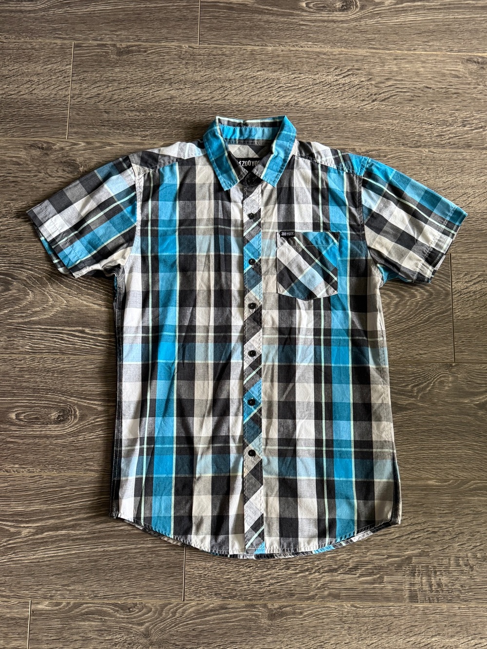 Zoo York Blue Black White Plaid Short-Sleeve Button-Down Shirt